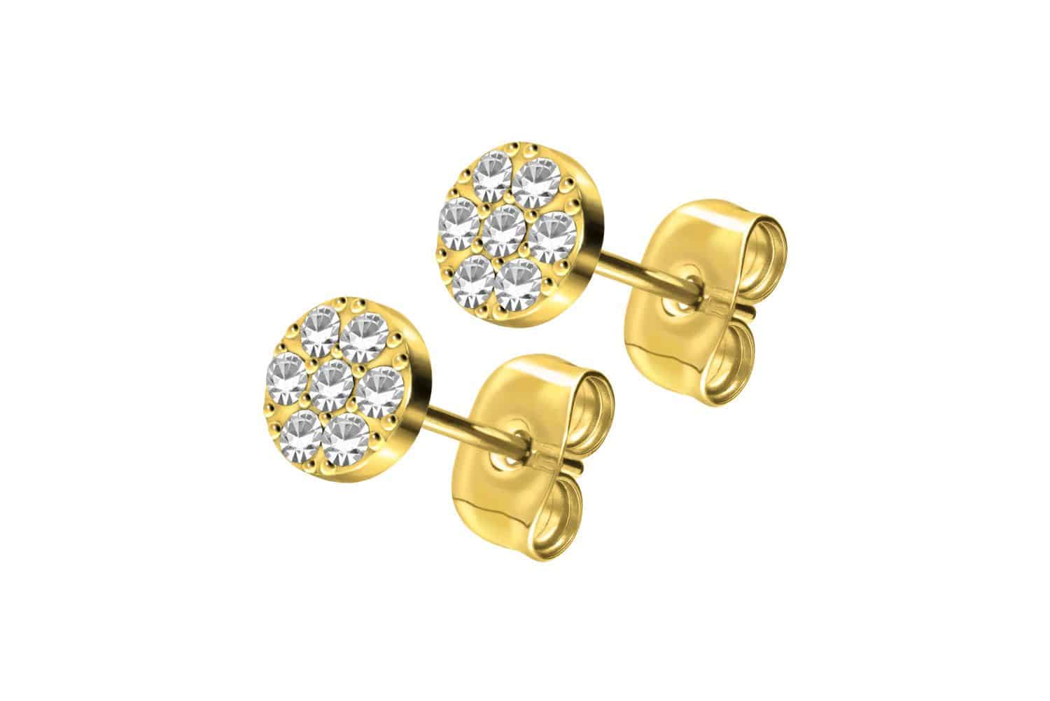 Titanium ear studs DISC + SETTED CRYSTALS