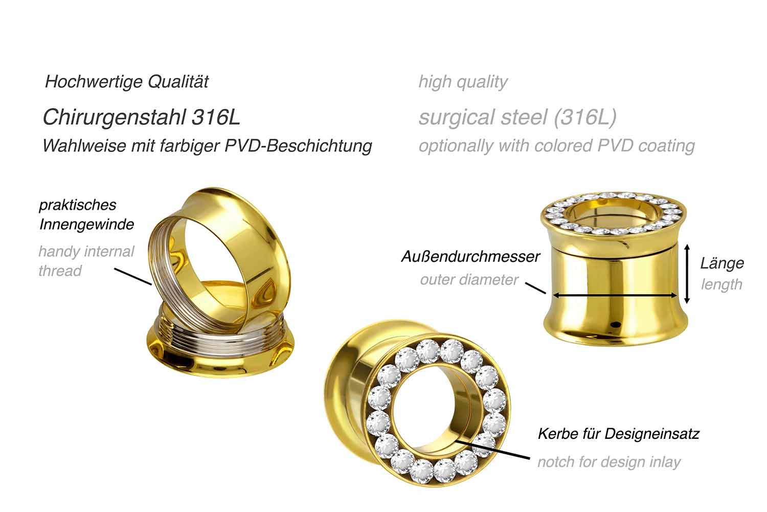 Chirurgenstahl BYO Double Flared Tunnel KRISTALLRAND ++SALE++