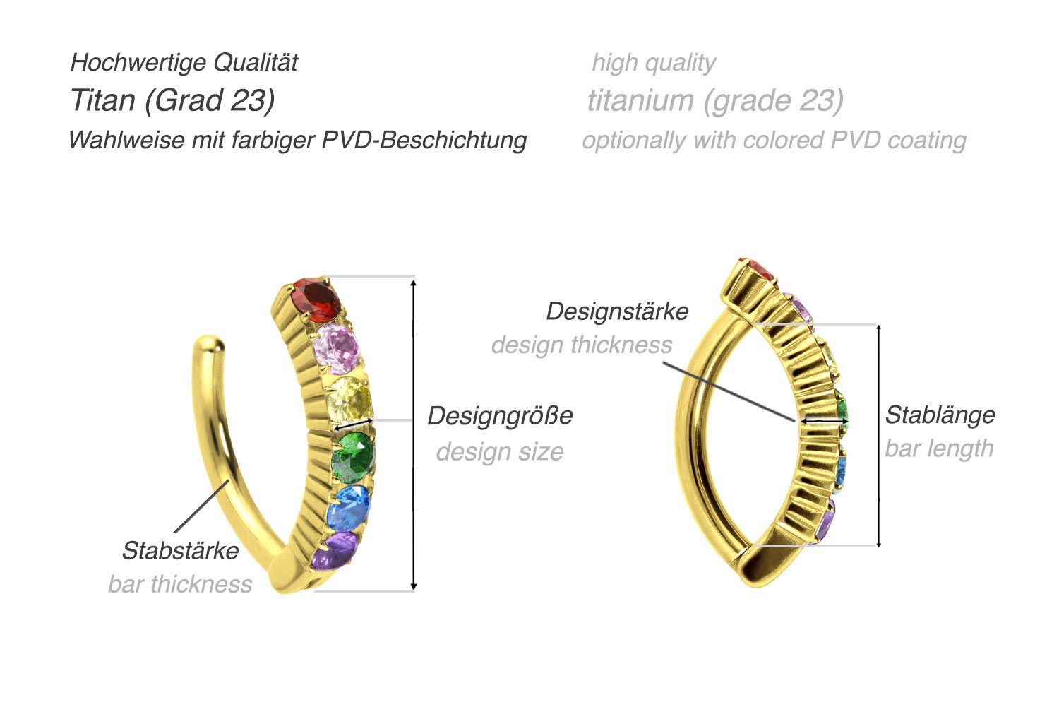 Titan Bauchnabelclicker BOGEN + EINGEFASSTE BUNTE KRISTALLE