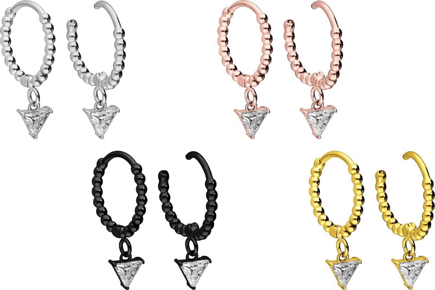 Surgical steel ear clicker creoles BALLS + CRYSTAL TRIANGLE