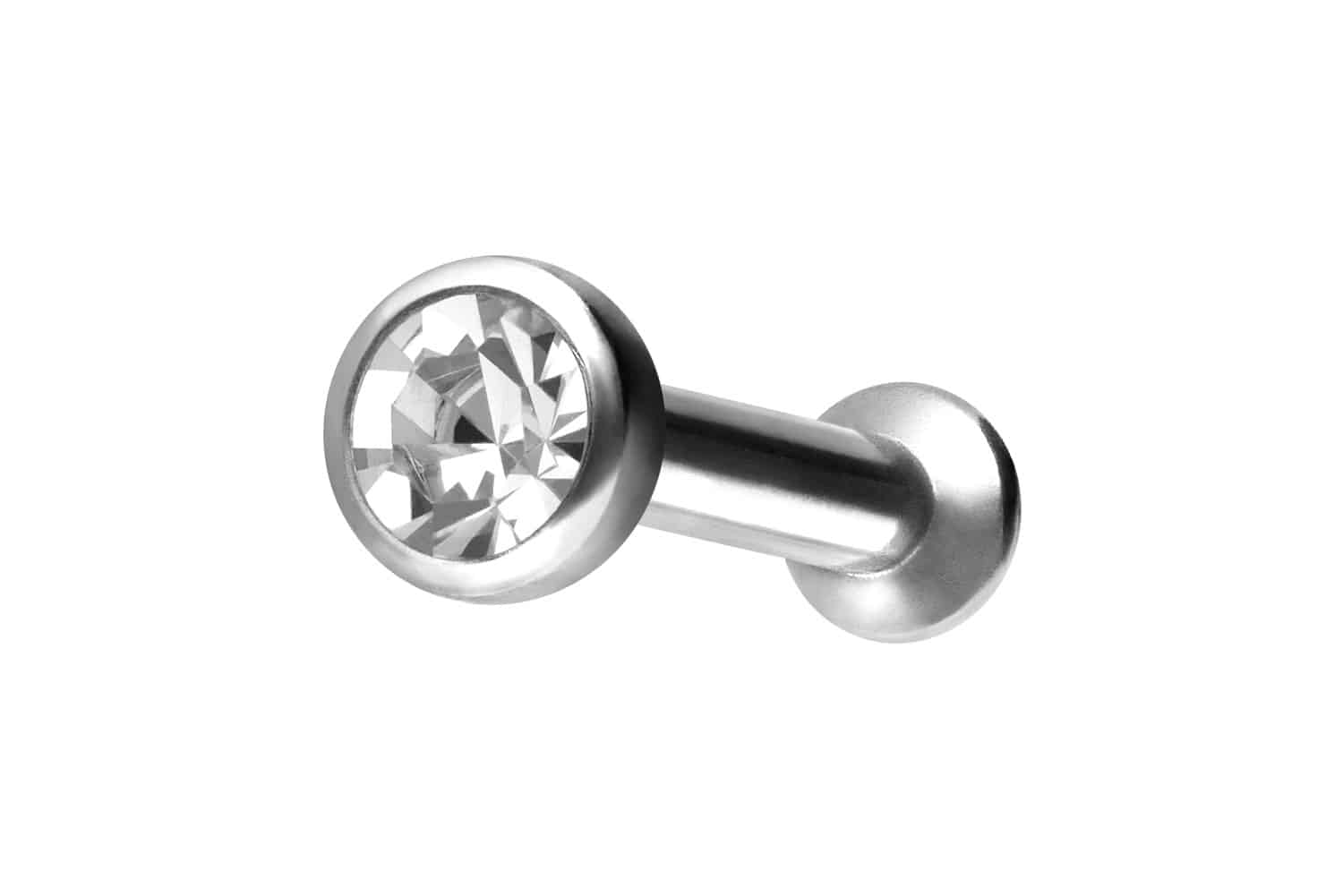 Titanium triple piercing mini labret with push fit FLAT DISC + CRYSTAL