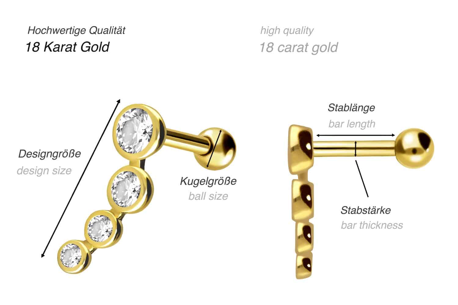 18 Karat Gold Ohrpiercing 4 KRISTALLE