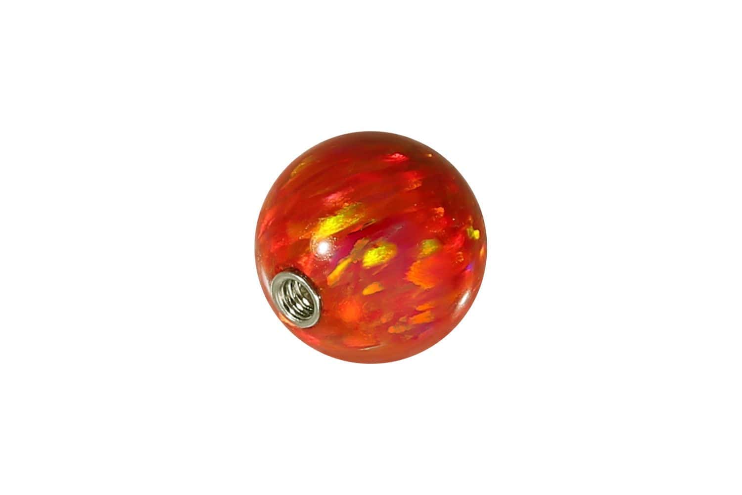 Synthetic opal screw-in ball with surgical steel thread