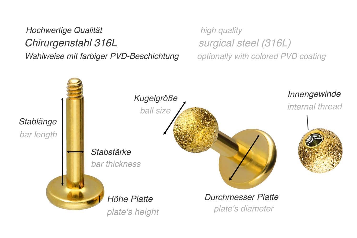 Chirurgenstahl Labret DIAMANTOPTIK