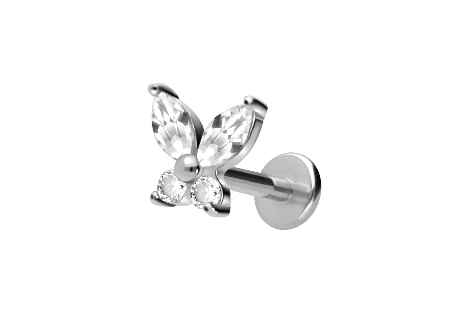 Titanium labret with internal thread CRYSTAL BUTTERFLY