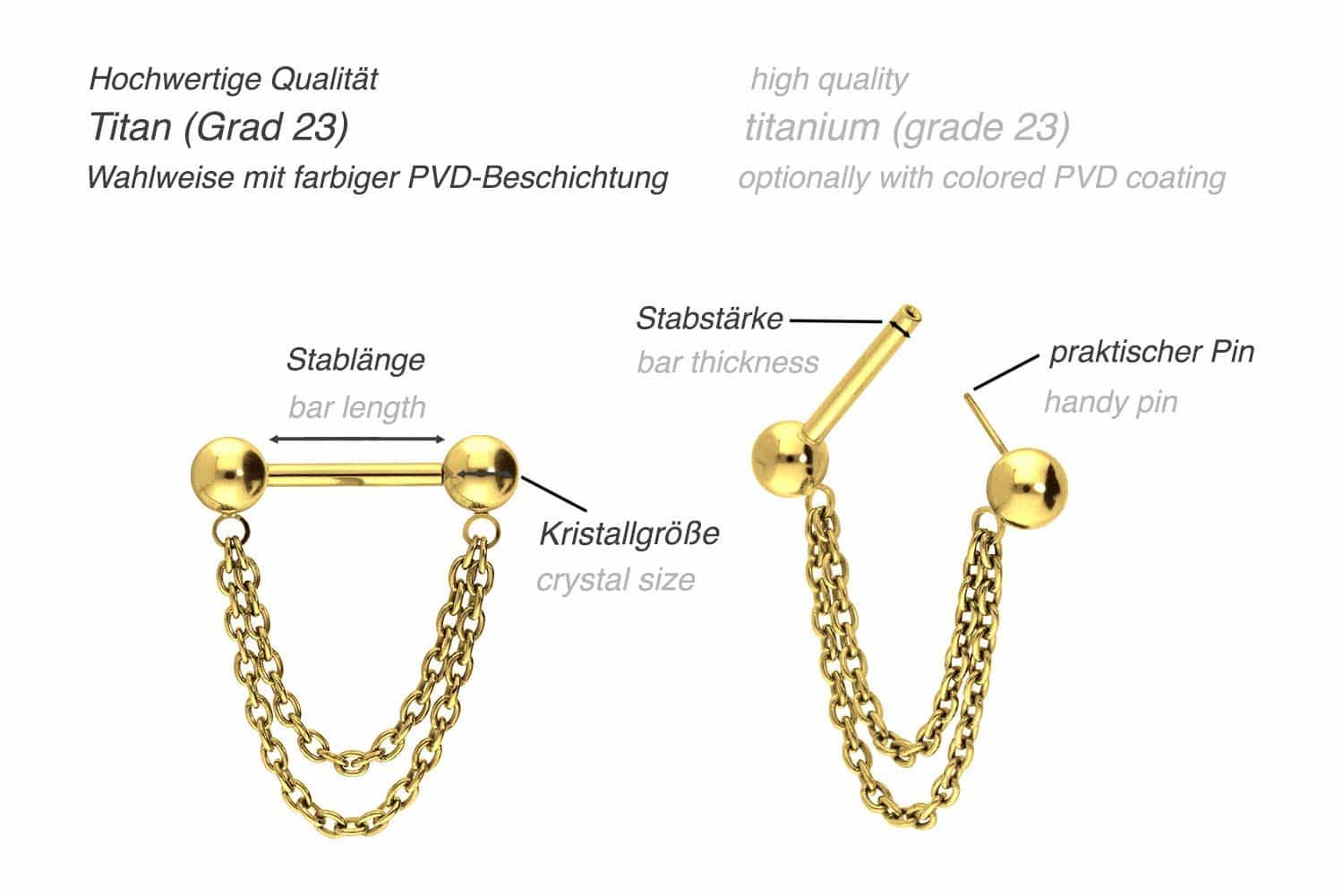 Titanium barbell with push fit 2 CHAINS