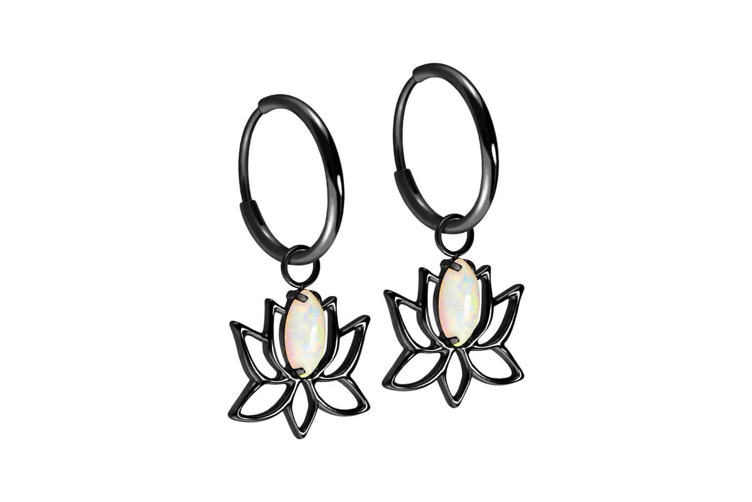 Titanium ear clicker creoles LOTUS BLOSSOM + SYNTHETIC OPAL