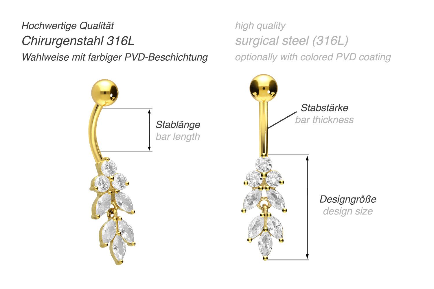 Surgical steel bananabell CRYSTAL LEAVES