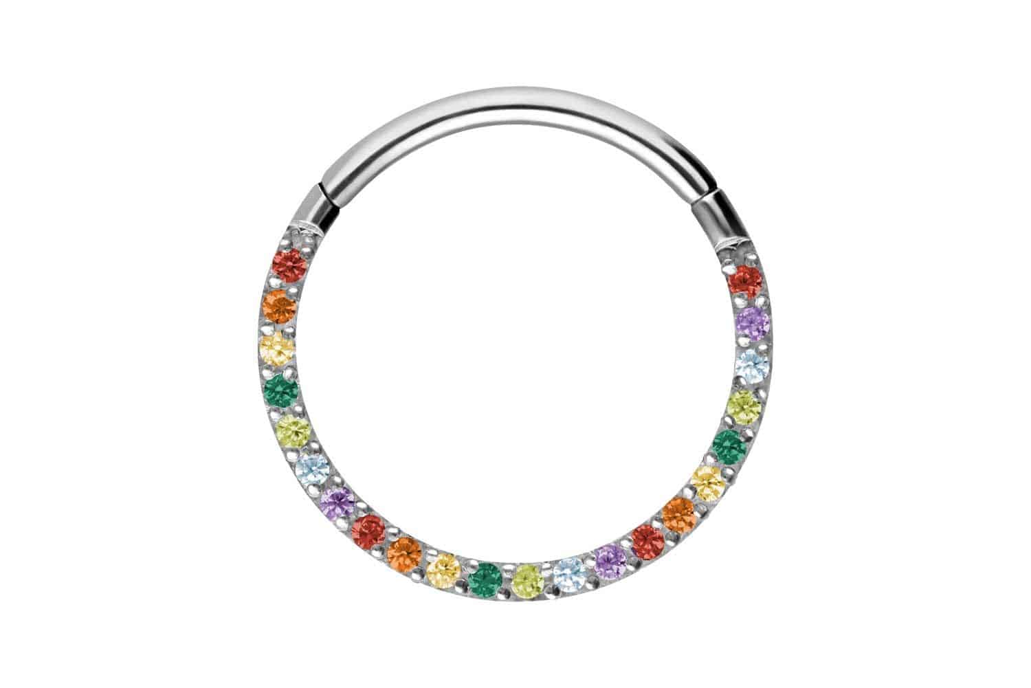 Titanium segment ring clicker SETTED MULTICOLORED CRYSTALS