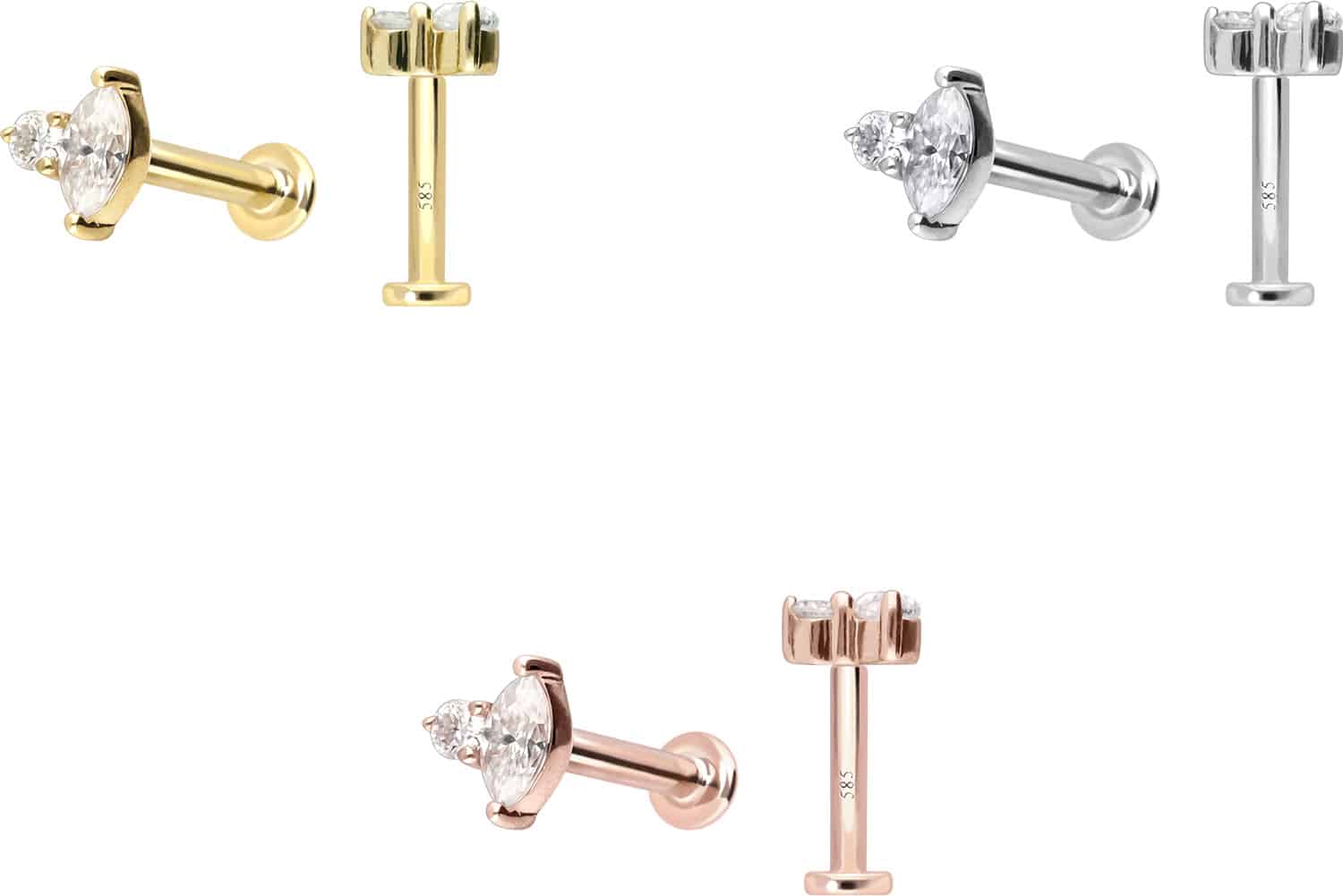 14 Karat Gold Labret mit Innengewinde MOISSANIT-DESIGN