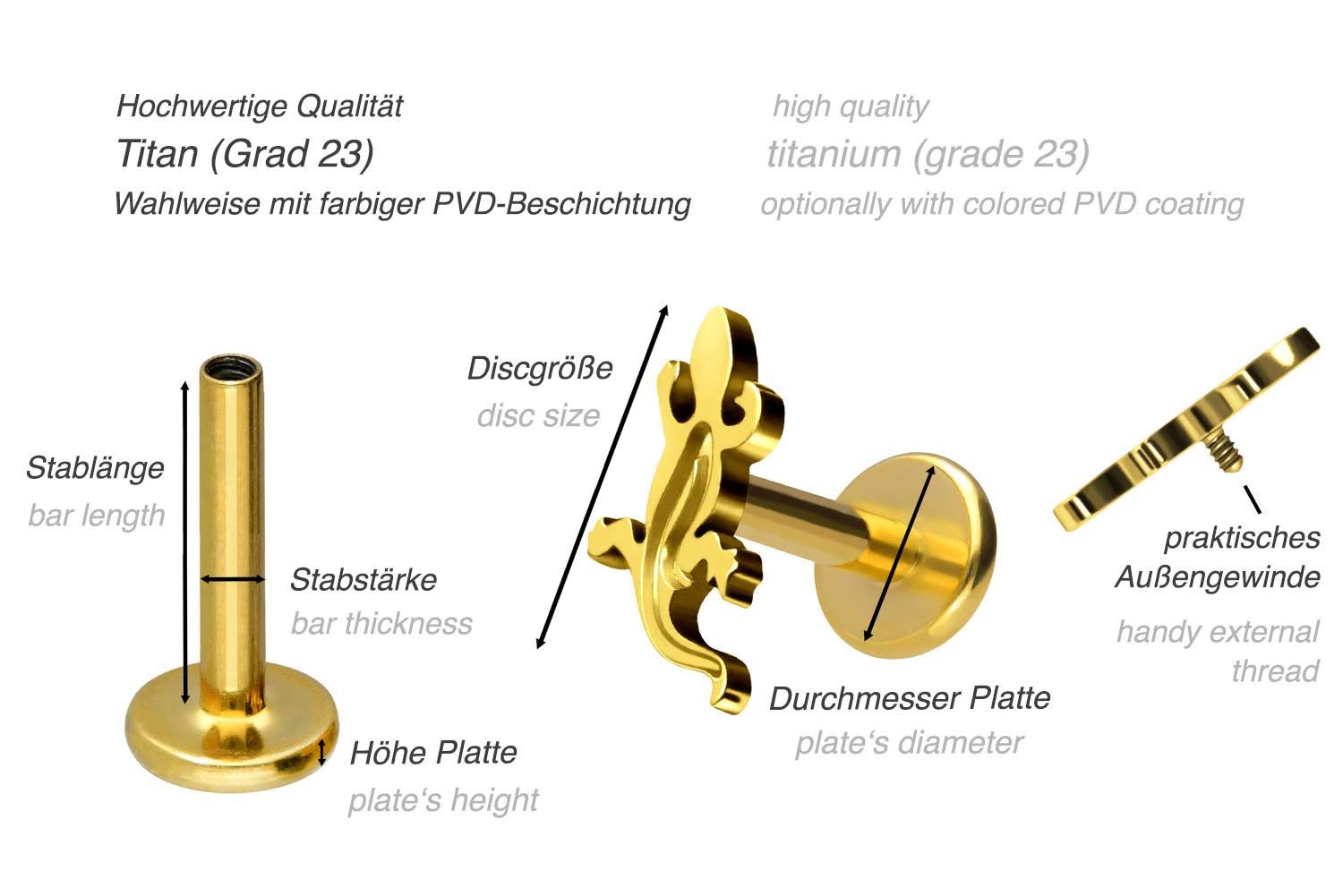 Titan Labret mit Innengewinde GECKO