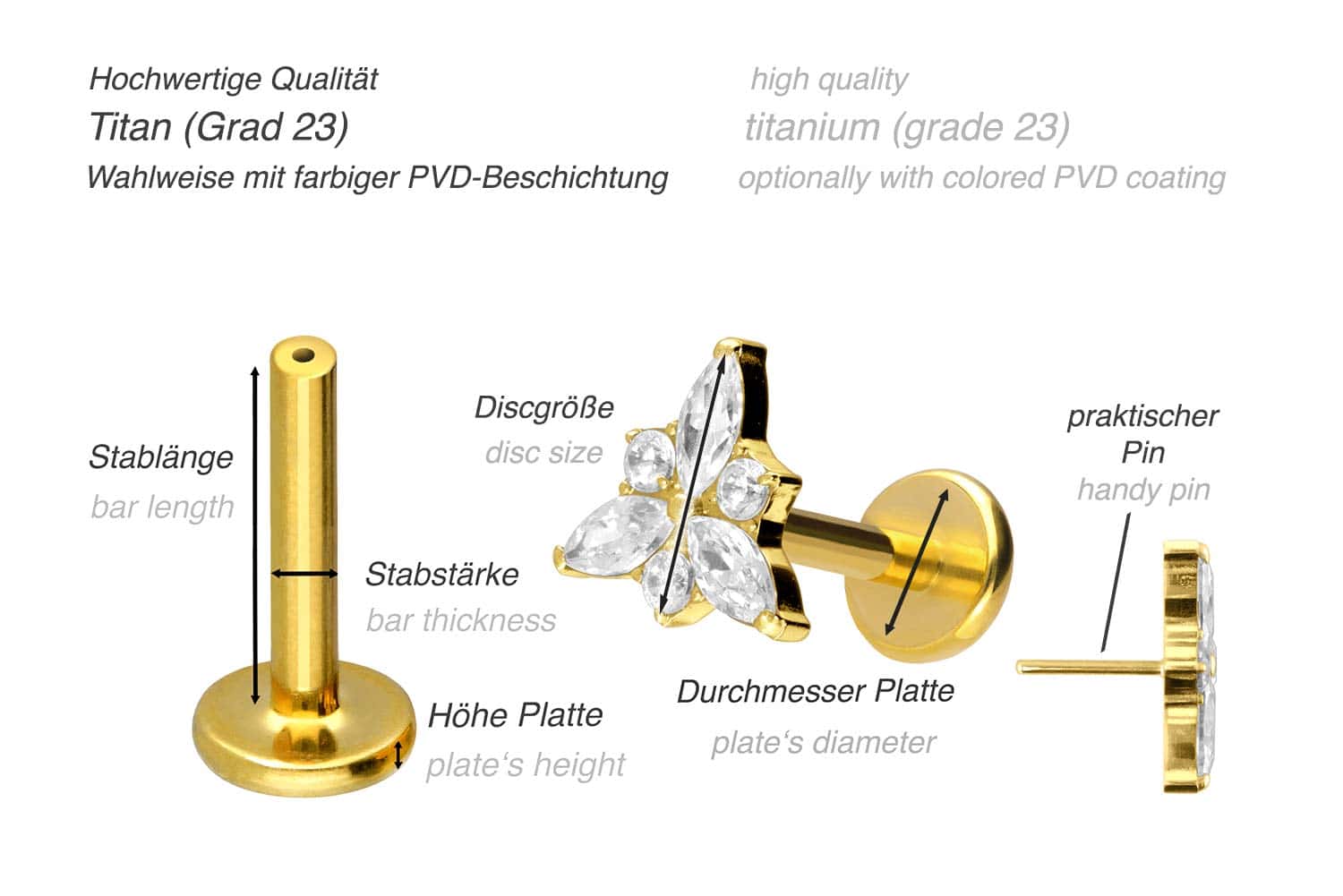 Titan Labret mit Push Fit KRISTALLBLÜTE