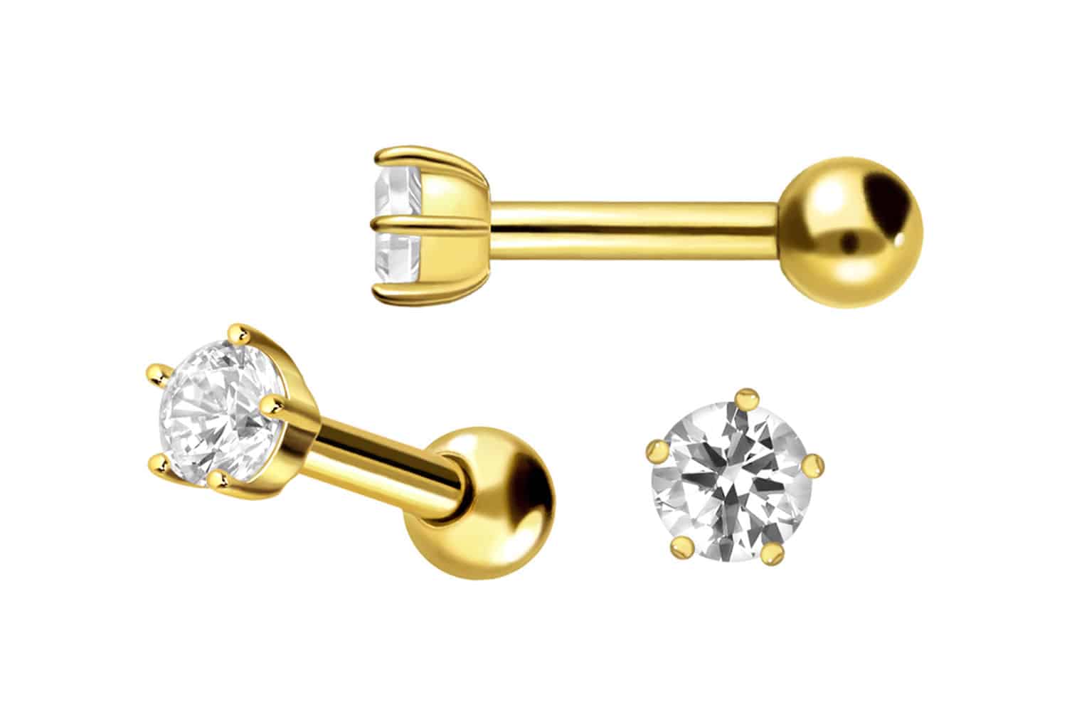 18 Karat Gold Ohrpiercing EINGEFASSTER KRISTALL