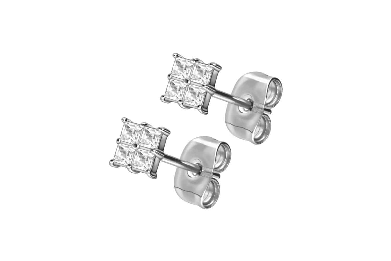 Titanium ear studs SETTED CRYSTAL SQUARE