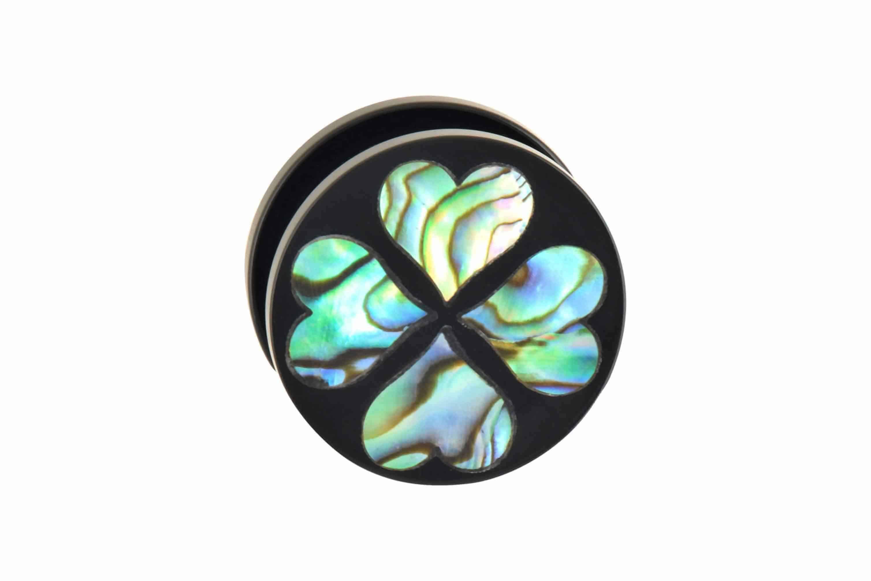 Acrylic plug with abalone shell FOUR HEARTS