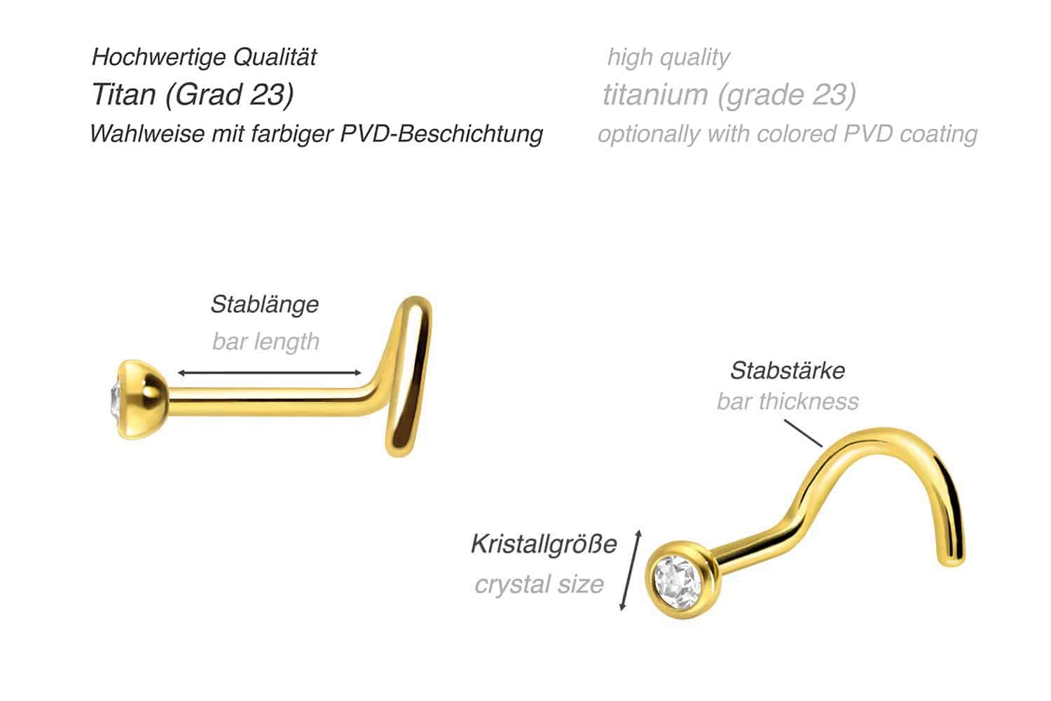 Titan Nasenstecker Spirale KRISTALL