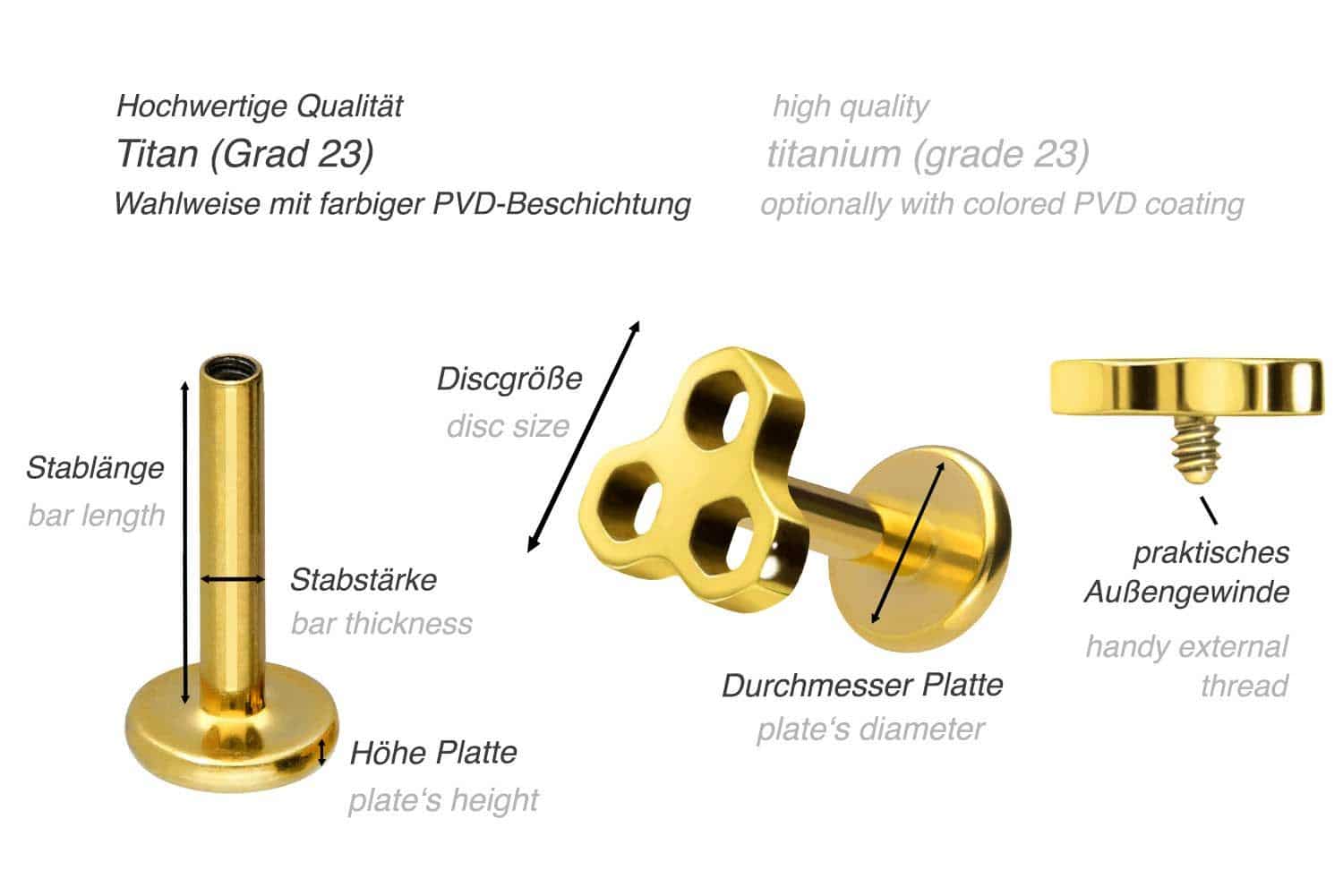 Titanium labret with internal thread HONEYCOMBS