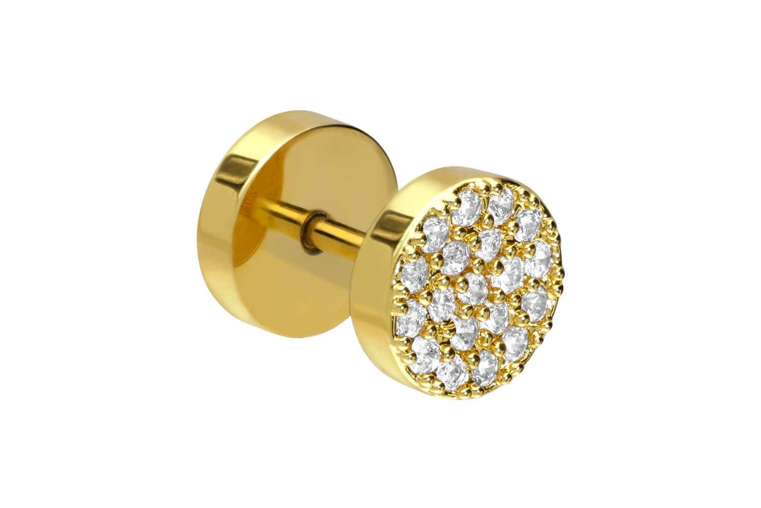 Surgical steel fake plug with brass design CRYSTALS