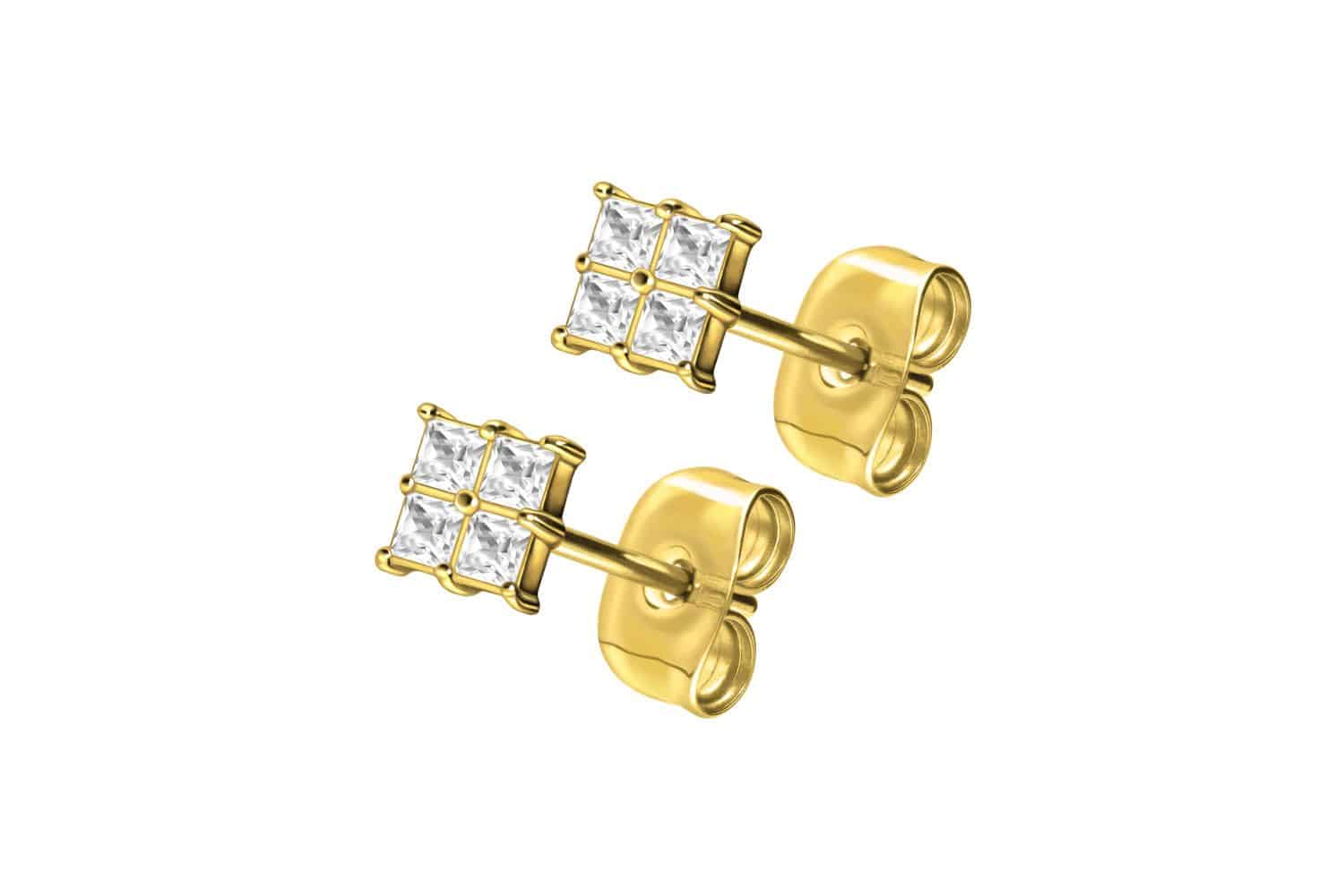 Titanium ear studs SETTED CRYSTAL SQUARE