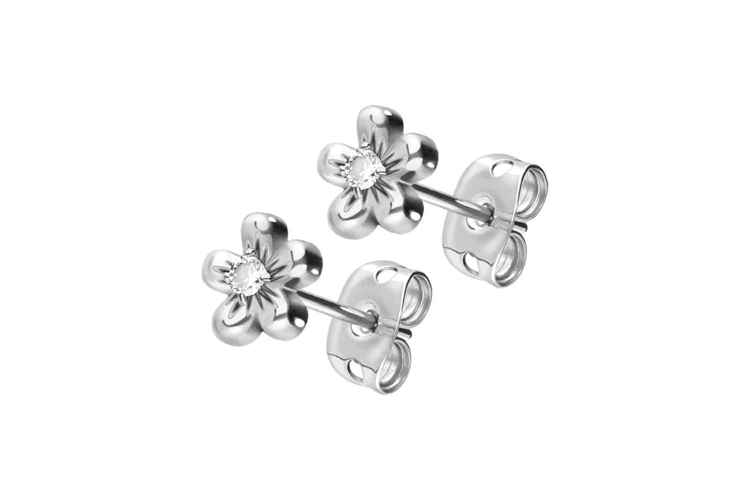 Surgical steel ear studs FLOWER + CRYSTAL