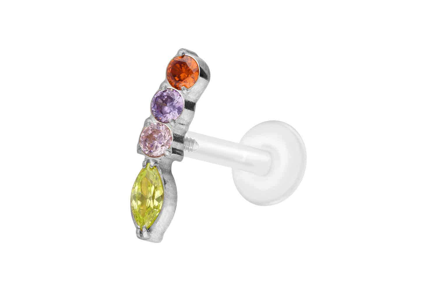 PTFE labret with internal thread + titanium attachment MULTICOLORED CRYSTAL ARCH