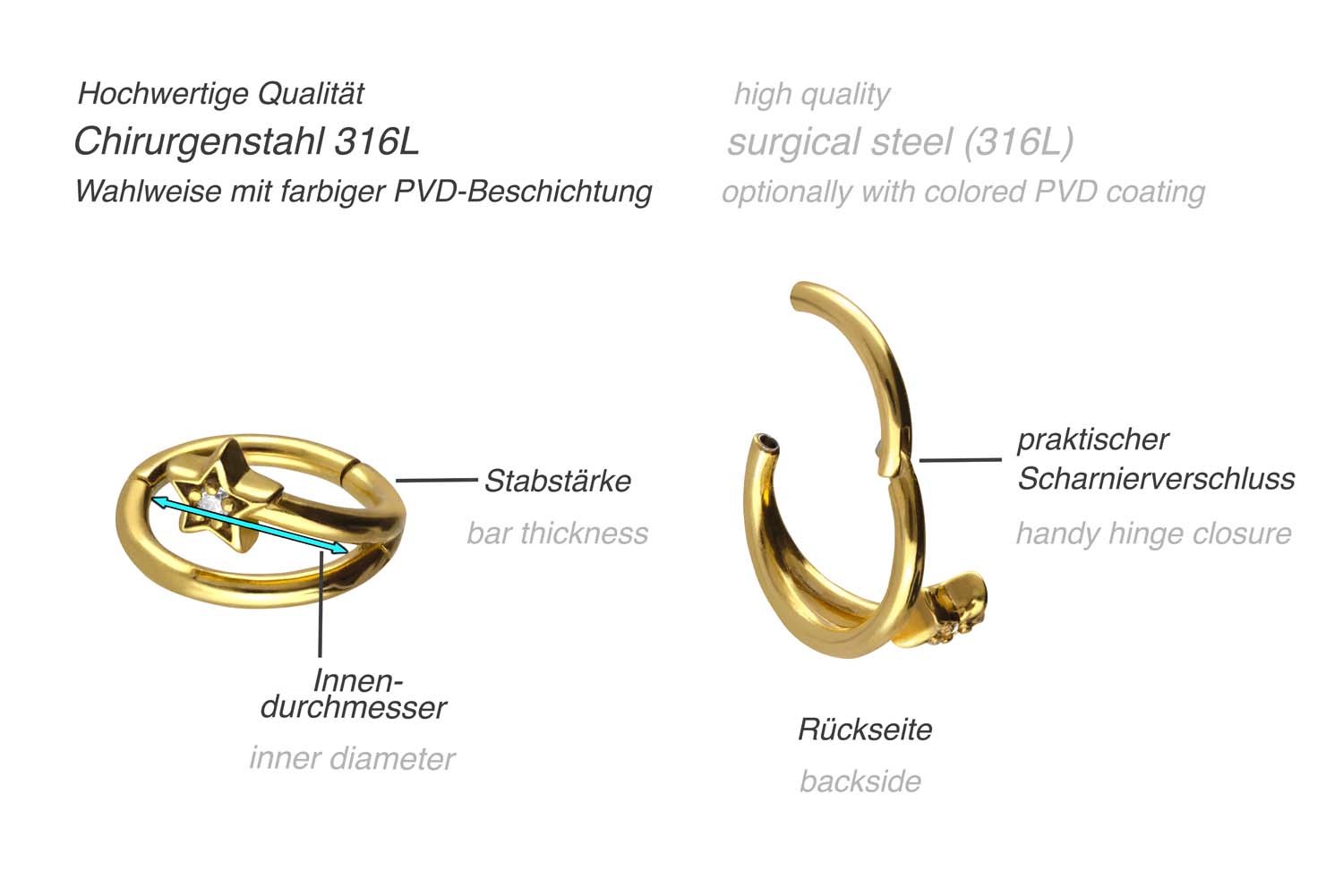 Chirurgenstahl Segmentring Clicker STERNSCHNUPPE ++SALE++