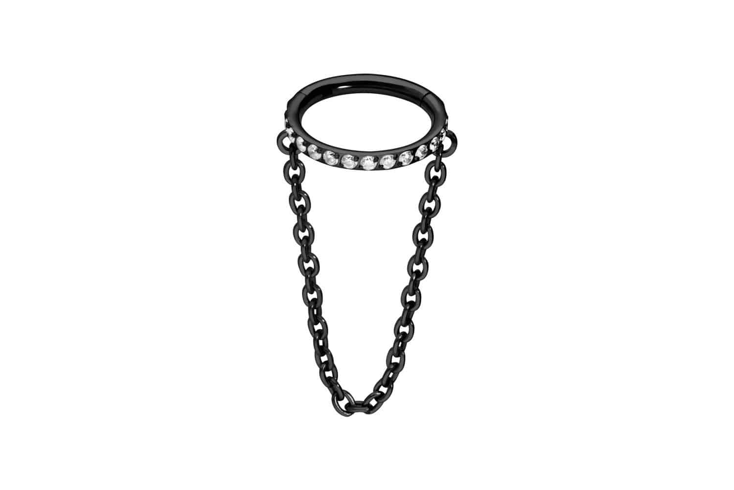 Titanium segment ring clicker SETTED CRYSTALS + CHAIN