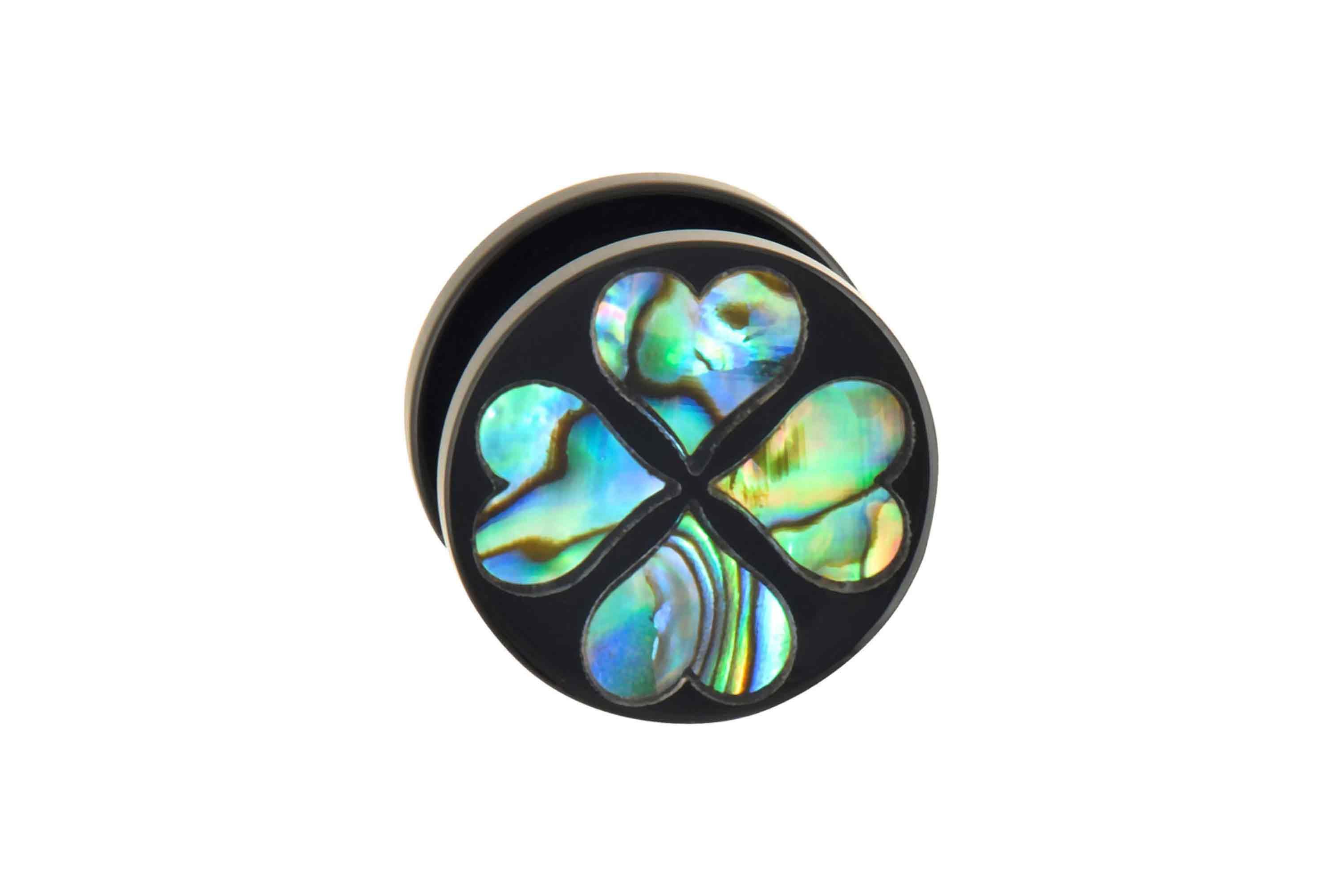 Acrylic plug with abalone shell FOUR HEARTS