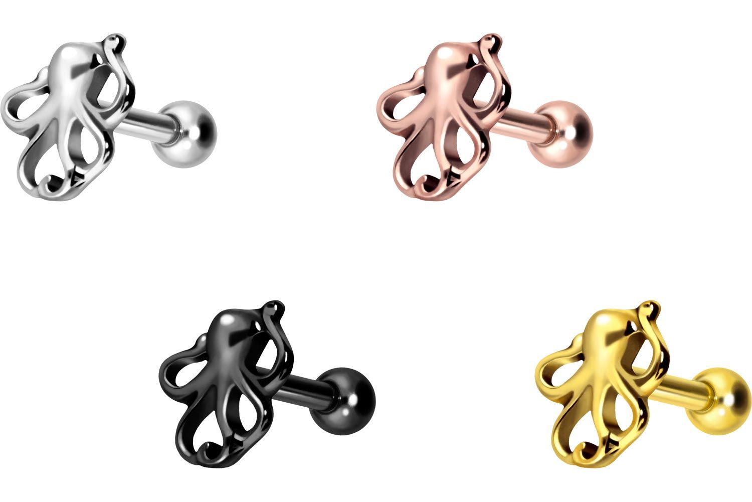 Titan Ohrpiercing mit Innengewinde OKTOPUS