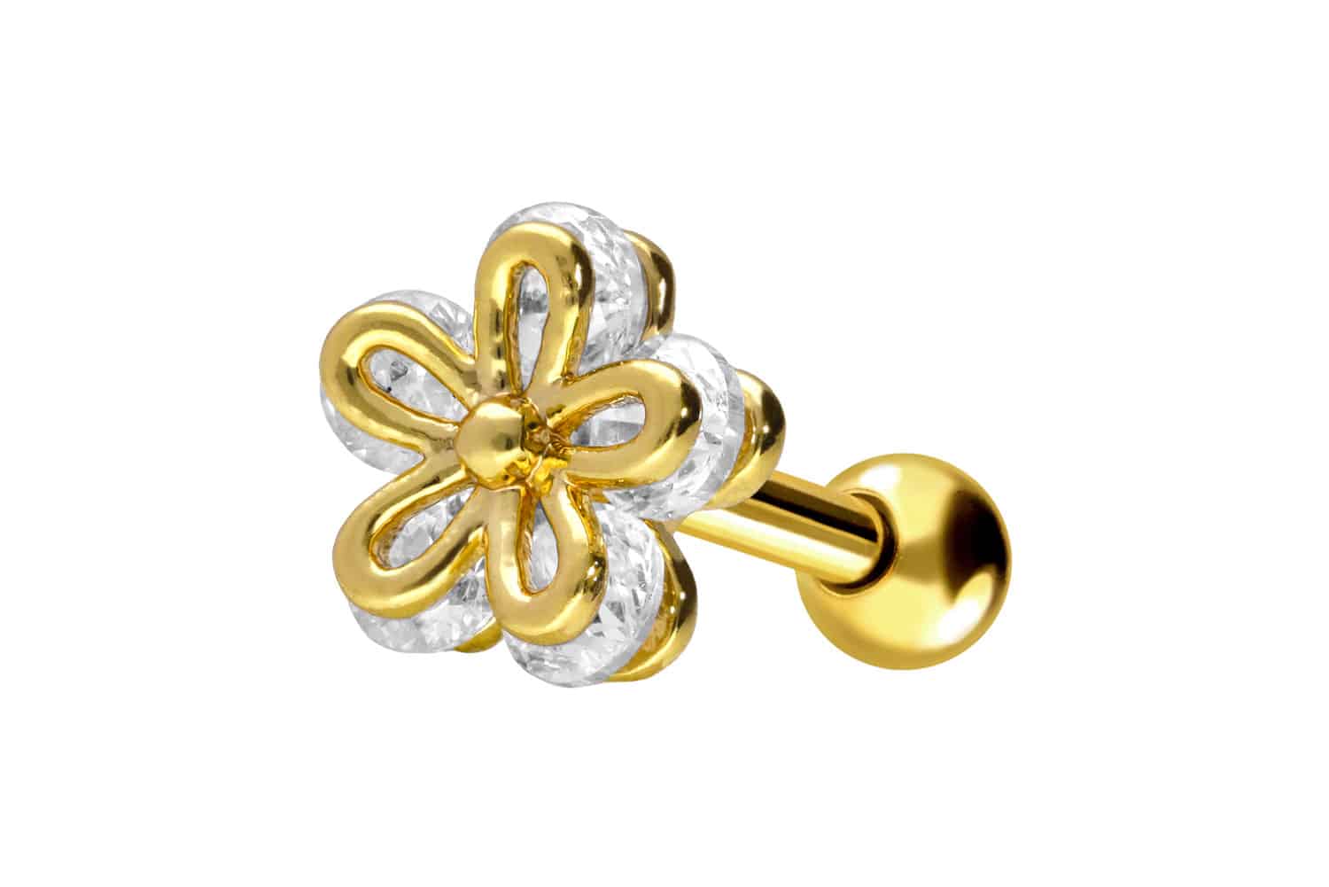 Surgical steel ear piercing FLOWER + CRYSTAL