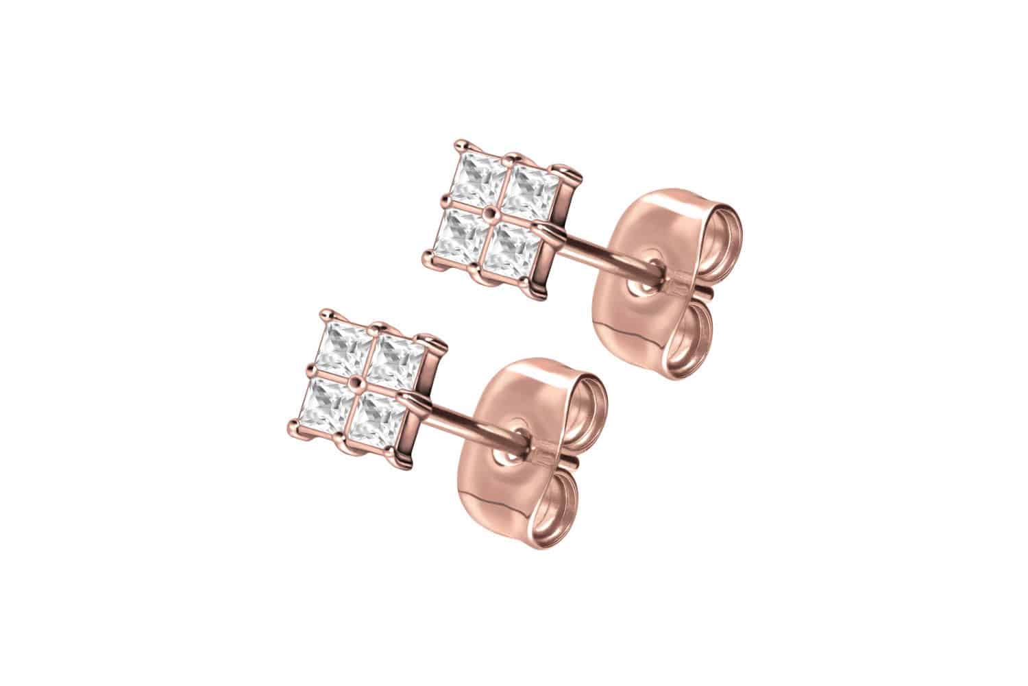Titanium ear studs SETTED CRYSTAL SQUARE