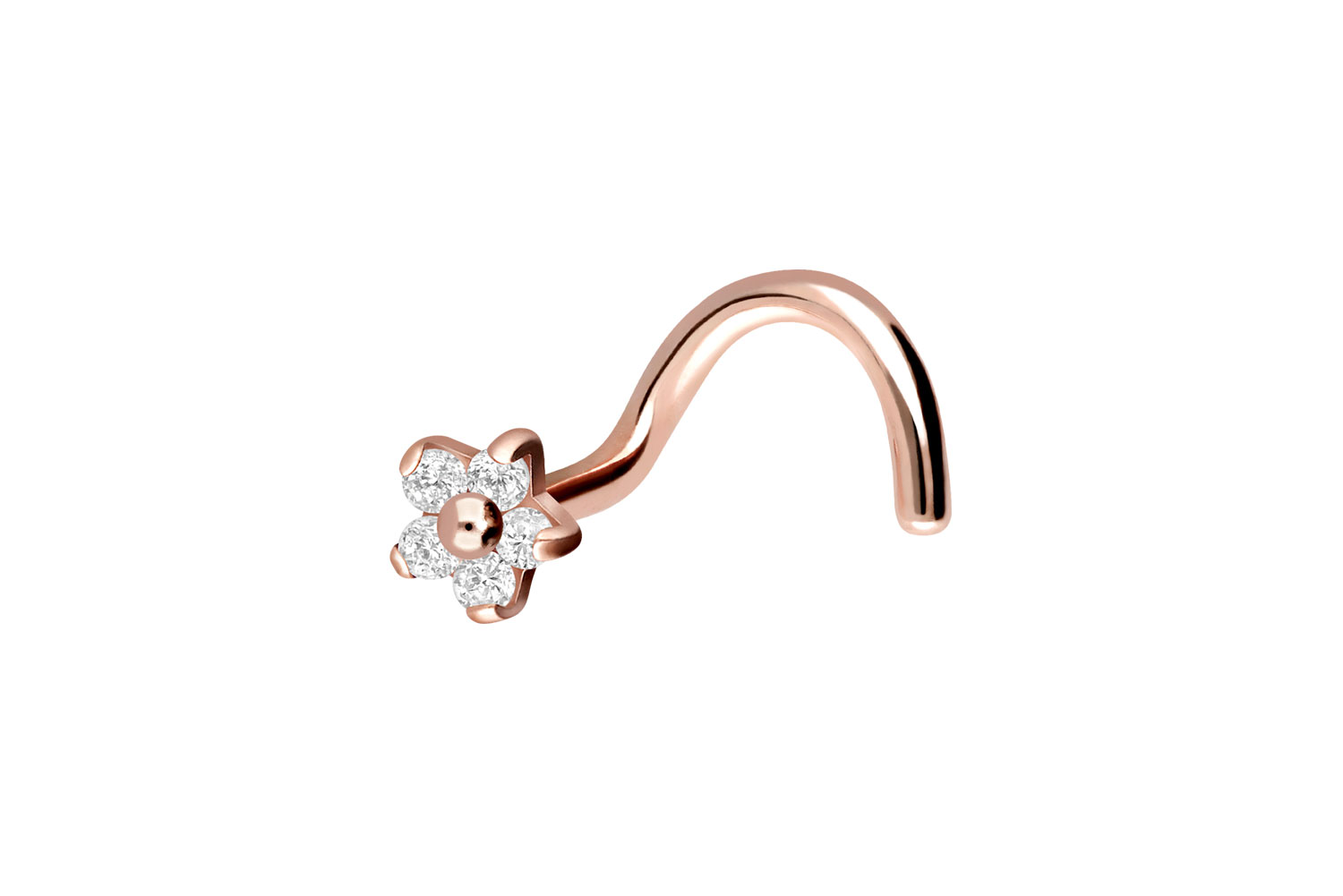 Surgical steel nose stud spiral CRYSTAL FLOWER