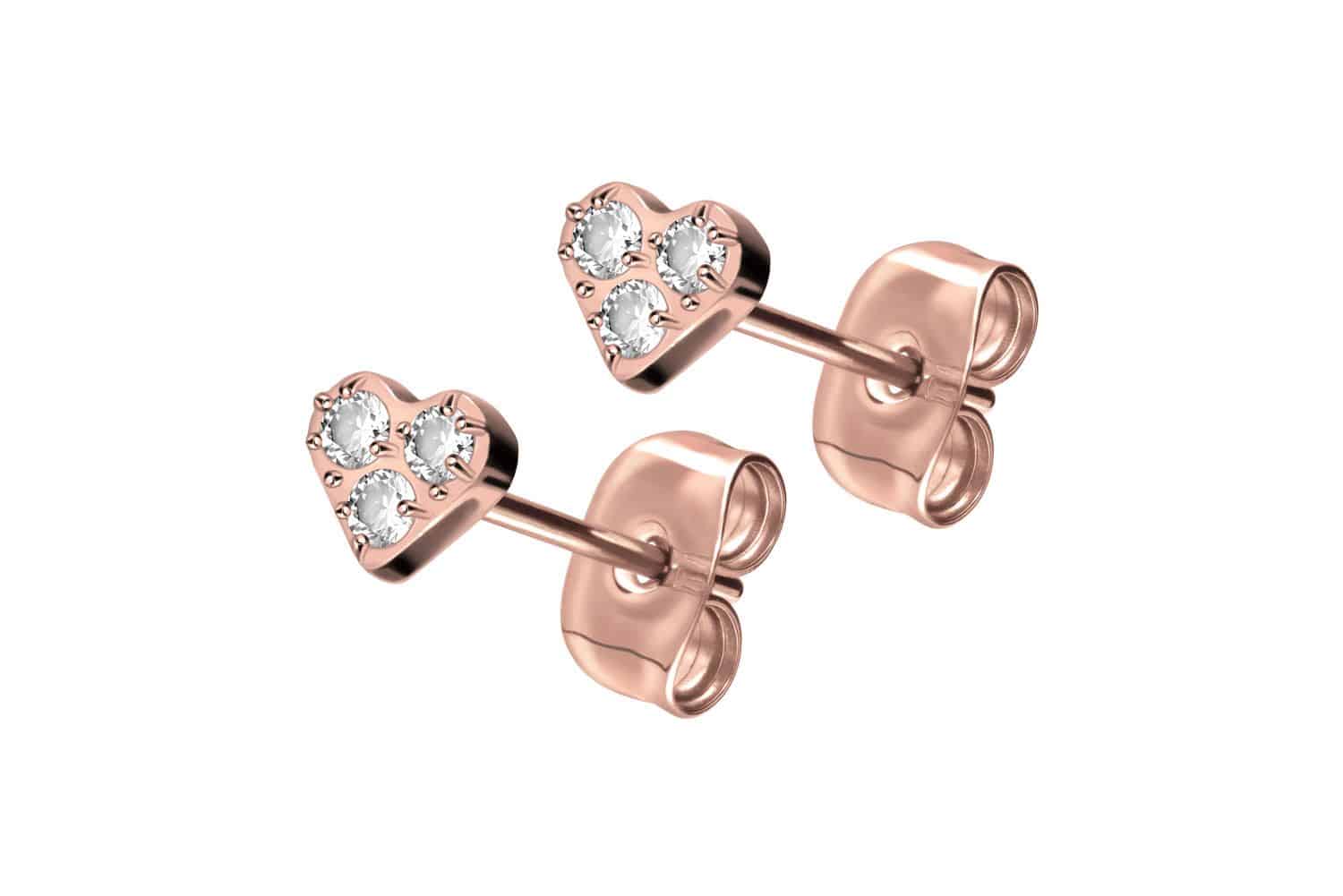 Titanium ear studs CRYSTAL HEART