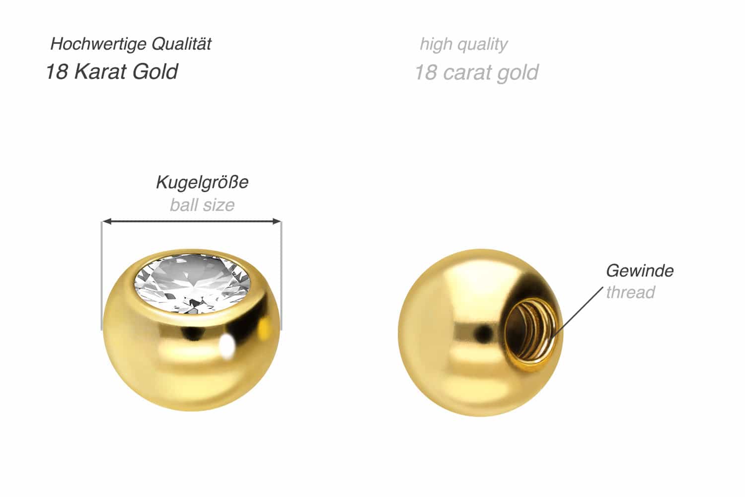 18 Karat Gold Schraubkugel KRISTALL