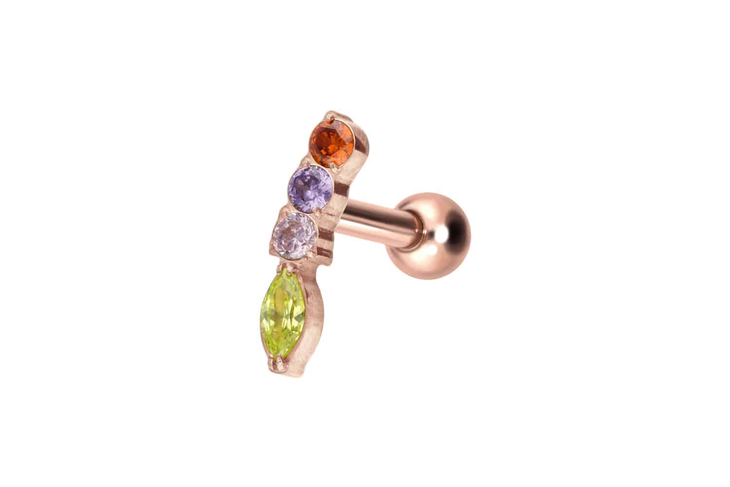 Titanium ear piercing with internal thread MULTICOLORED CRYSTAL ARCH