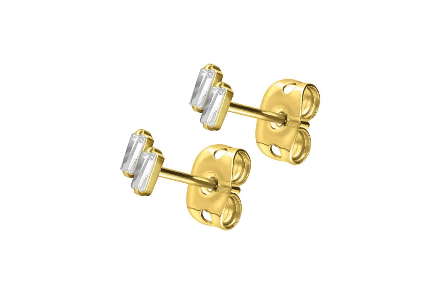 Titanium ear studs 2 SETTED CRYSTAL RECTANGLES