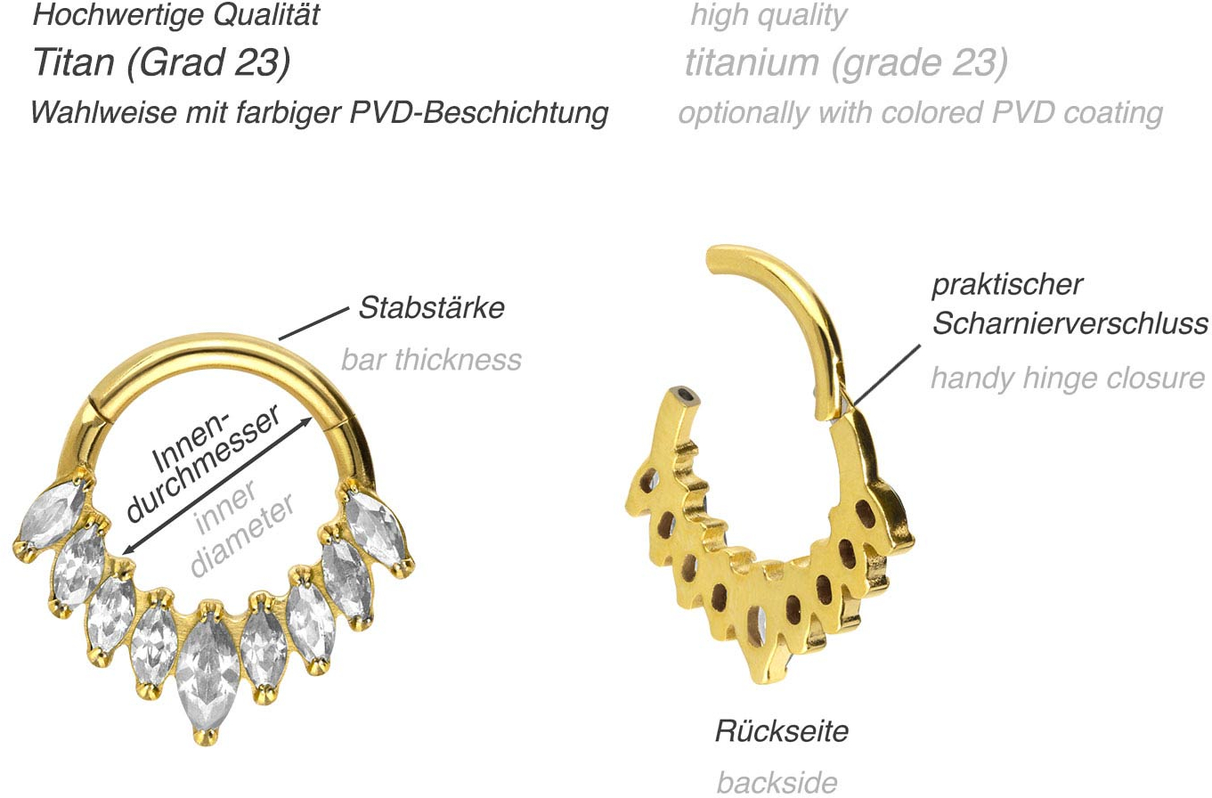 Titanium segment ring clicker 9 SETTED CRYSTALS