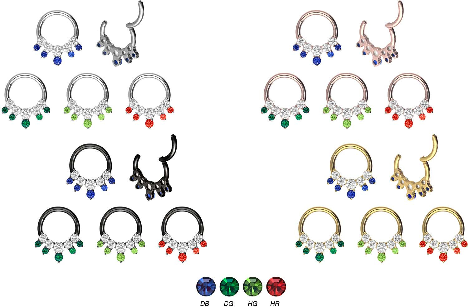 Titanium segment ring clicker SETTED CRYSTALS BICOLORED