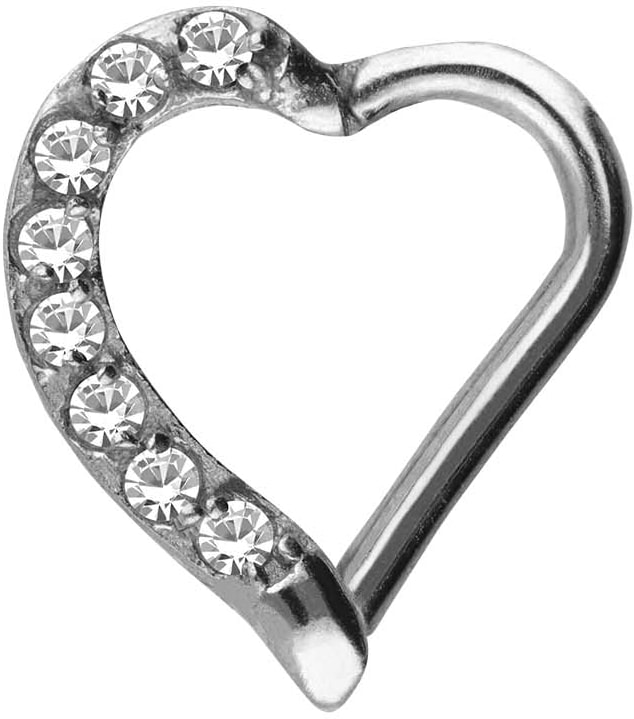 Surgical steel clicker HEART + SETTED CRYSTALS