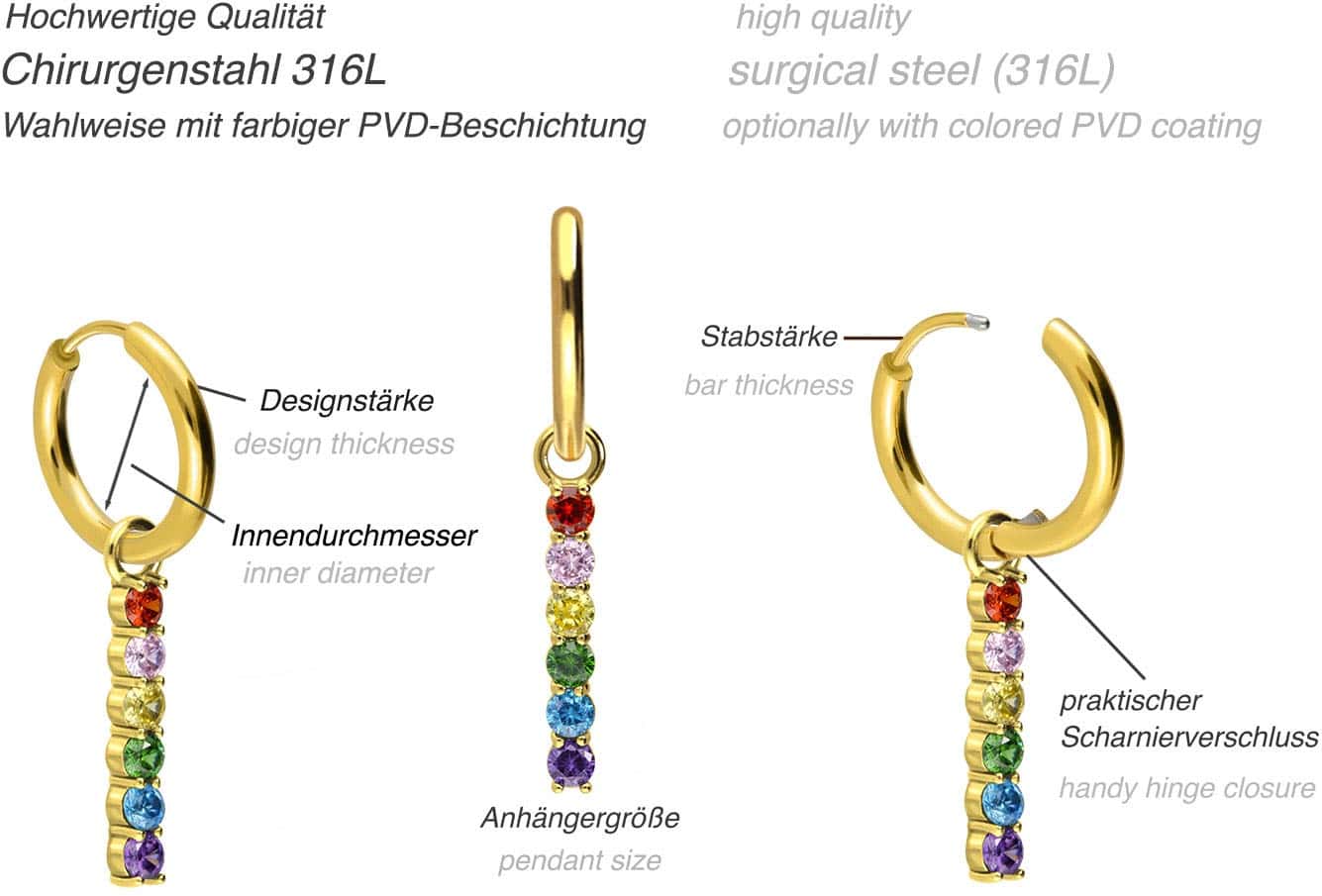 Surgical steel ear clicker creoles MULTICOLORED CRYSTAL BAR