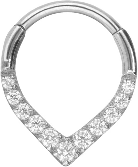 Titanium segment ring clicker TAPERED + 11 SETTED CRYSTALS