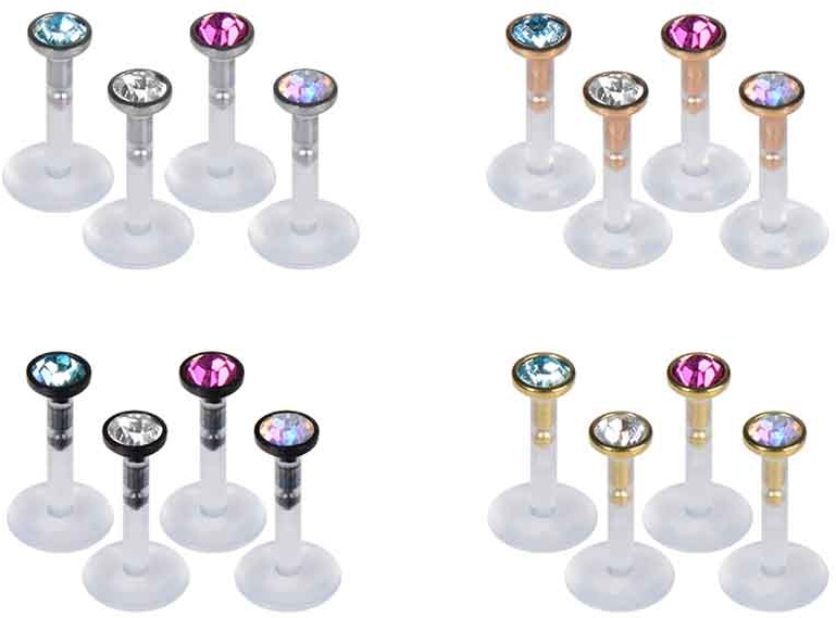 PTFE labret with surgical steel disc crystal - plug in system ++SALE++