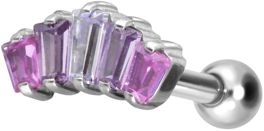 Titanium ear piercing with internal thread 5 SETTED CRYSTAL RECTANGLES