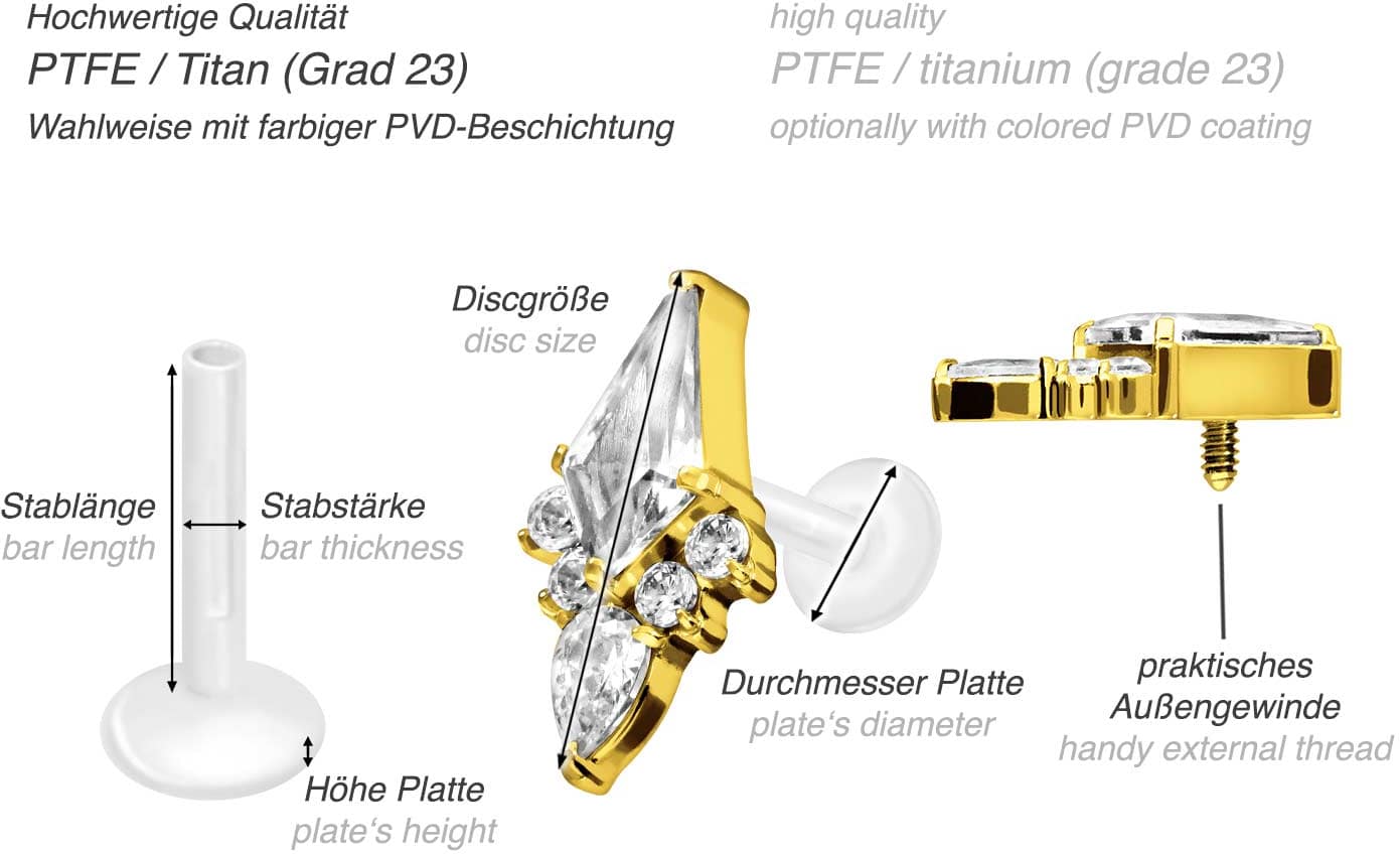 PTFE Labret mit Innengewinde + Titan-Aufsatz KRISTALLSCHILD