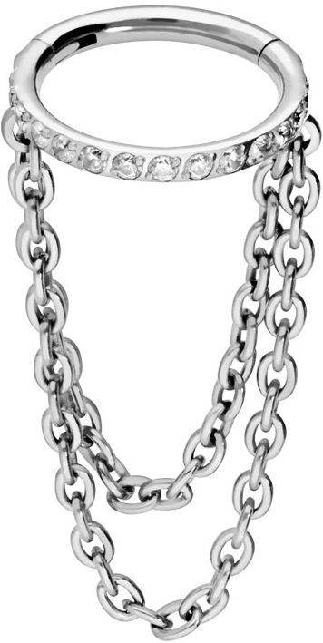 Titanium segment ring clicker SETTED CRYSTALS + 2 CHAINS