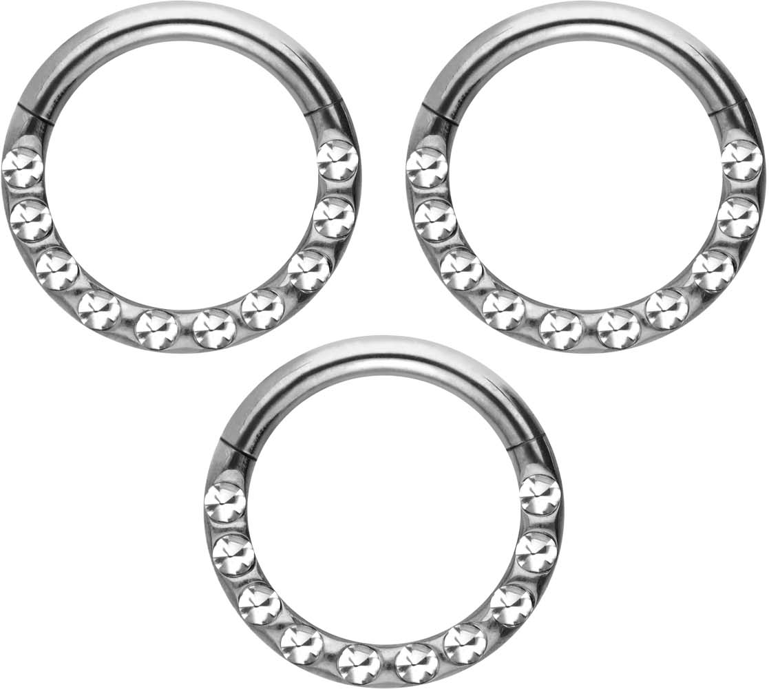 SET Surgical steel segment ring clicker CRYSTALS + EPOXY