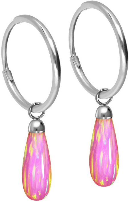 Titanium ear clicker creoles SYNTHETIC OPAL DROP