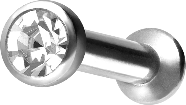 Titan Triple Piercing Mini Labret mit Innengewinde FLAT-DISC + KRISTALL