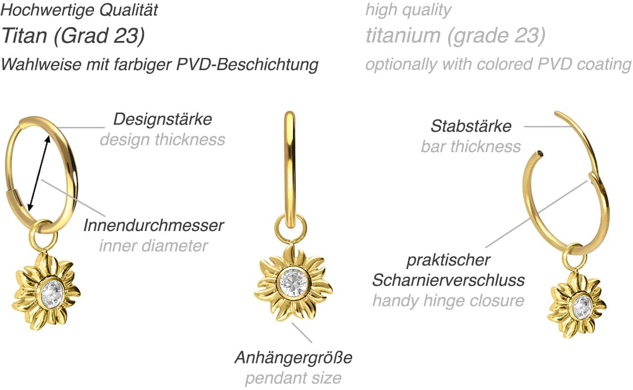 Titan Ohrclicker Creolen SONNE + KRISTALL