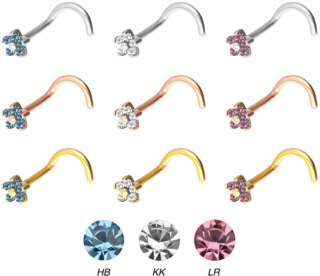 Surgical steel nose stud spiral FLOWER + 5 CRYSTALS ++SALE++